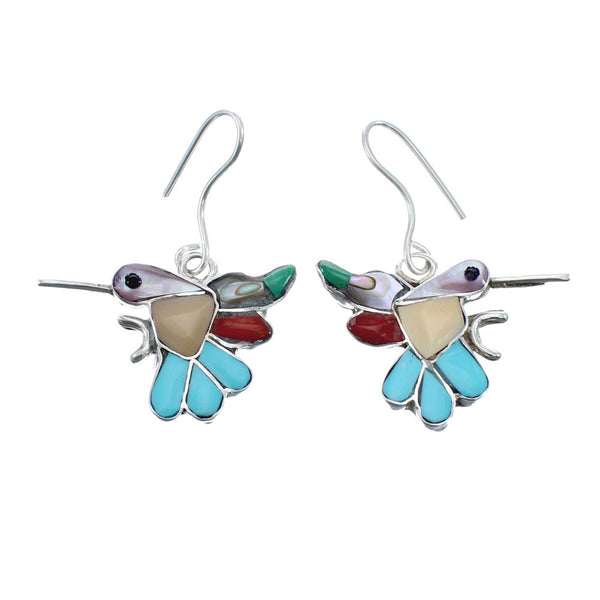 Multicolor Genuine Sterling Silver Zuni Hummingbird Hook Dangle Earrings AX127602